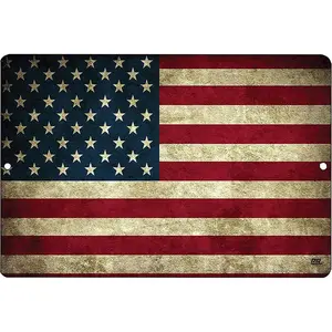 Rustic Steel Metal Tin Sign, 12x8 in, US Flag Wall Decor for Man Cave, Home Decor Plaques & Signs